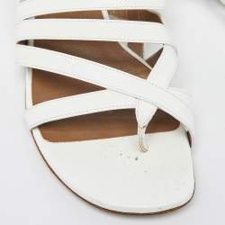 مملوكة مسبقًا Hermes White Patent Leather Marine Strappy Flat Sandals Size 37