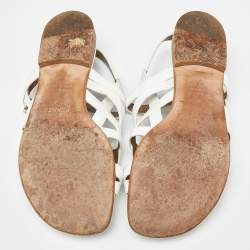 مملوكة مسبقًا Hermes White Patent Leather Marine Strappy Flat Sandals Size 37