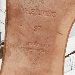 مملوكة مسبقًا Hermes White Patent Leather Marine Strappy Flat Sandals Size 37