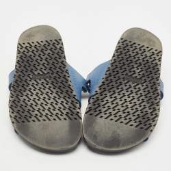 Pre Owned Hermes Blue Leather Chypre Slides Size 37