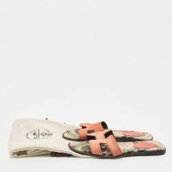 Hermes Pink Suede Oran Flat Slides Size 38