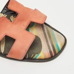 Hermes Pink Suede Oran Flat Slides Size 38