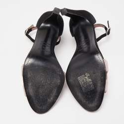Pre Owned Hermes Pink/Black Crystal Powder and Suede Premiere Sandals Size 37.5