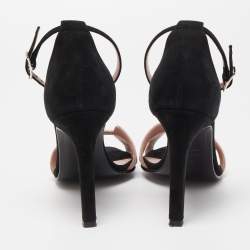 Pre Owned Hermes Pink/Black Crystal Powder and Suede Premiere Sandals Size 37.5