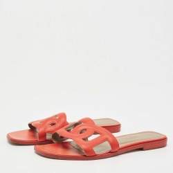 مملوكة مسبقًا Hermes Orange Leather Omaha Slide Flats Size 37.5