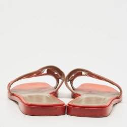 مملوكة مسبقًا Hermes Orange Leather Omaha Slide Flats Size 37.5