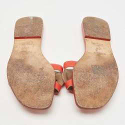 مملوكة مسبقًا Hermes Orange Leather Omaha Slide Flats Size 37.5