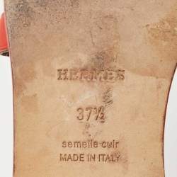 مملوكة مسبقًا Hermes Orange Leather Omaha Slide Flats Size 37.5