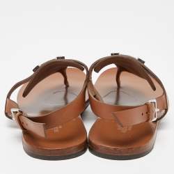 Pre Owned Hermes Brown Leather Galerie Slingback Flat Sandals Size 38.5