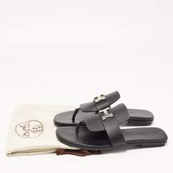 Hermes Black Leather Galerie Thong Flats Size 39