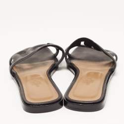 Hermes Black Leather Aloha Flat Slides Size 36