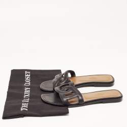 Hermes Black Leather Aloha Flat Slides Size 36