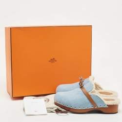 Hermes Blue Denim Carlotta Mules Size 37