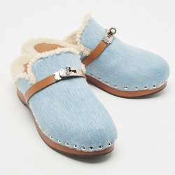 Hermes Blue Denim Carlotta Mules Size 37