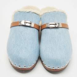 Hermes Blue Denim Carlotta Mules Size 37