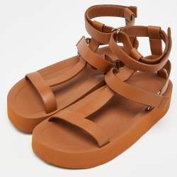 Pre Owned Hermès Brown Leather Enid Gladiator Sandals Size 40