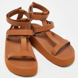 Pre Owned Hermès Brown Leather Enid Gladiator Sandals Size 40