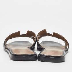 Hermes Black Leather Oran Flat Slides Size 38.5