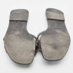 Hermes Black Leather Oran Flat Slides Size 38.5