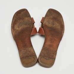 Pre Owned Hermès Brown Leather Oran Flat Slides Size 37