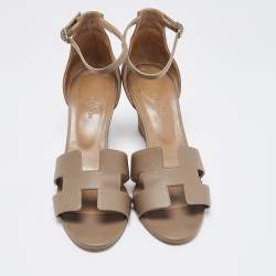 Pre Owned Hermes Taupe Leather Legend Sandals Size 40