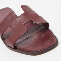 Hermes Burgundy Leather Oran Flat Slides Size 39