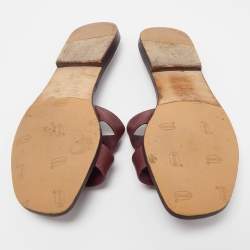Hermes Burgundy Leather Oran Flat Slides Size 39