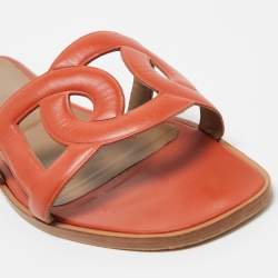 Hermes Orange Leather Omaha Flat Slides Size 39