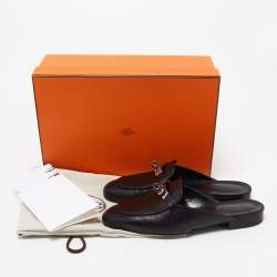 مملوكة مسبقًا Hermes Black Leather Oz Flat Mules Size 37