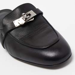 مملوكة مسبقًا Hermes Black Leather Oz Flat Mules Size 37