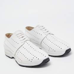 Pre Owned Hermes White Leather Lace Up Oxford Sneakers Size 40.5