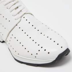 Pre Owned Hermes White Leather Lace Up Oxford Sneakers Size 40.5