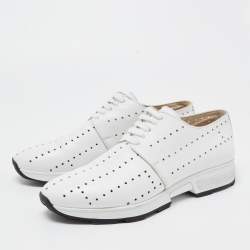 Pre Owned Hermes White Leather Lace Up Oxford Sneakers Size 40.5