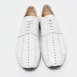 Pre Owned Hermes White Leather Lace Up Oxford Sneakers Size 40.5