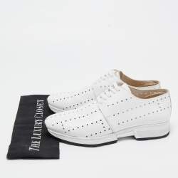 Pre Owned Hermes White Leather Lace Up Oxford Sneakers Size 40.5