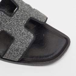 Hermes Grey Powder Crystal Oran Flat Slides Size 40.5 