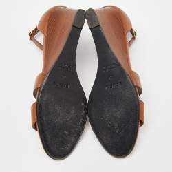Pre Owned Hermes Brown Leather Legend Wedge Sandals Size 40