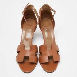 Pre Owned Hermes Brown Leather Legend Wedge Sandals Size 40