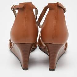 Pre Owned Hermes Brown Leather Legend Wedge Sandals Size 40