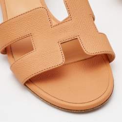 Pre Owned Hermes Orange Leather Oran Sandals Size 38