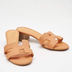 Pre Owned Hermes Orange Leather Oran Sandals Size 38