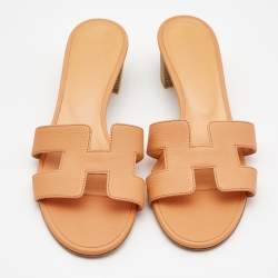 Pre Owned Hermes Orange Leather Oran Sandals Size 38