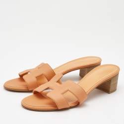 Pre Owned Hermes Orange Leather Oran Sandals Size 38