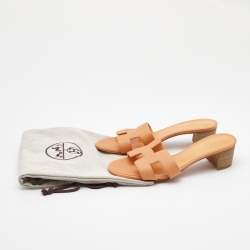 Pre Owned Hermes Orange Leather Oran Sandals Size 38