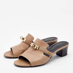 Hermes Beige Leather Giulia Slides Size 38
