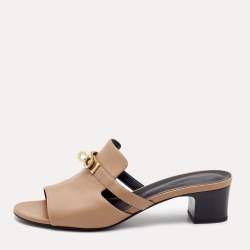 Hermes Beige Leather Giulia Slides Size 38