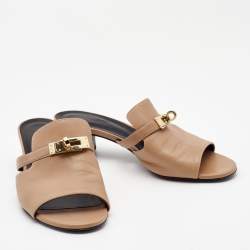 Hermes Beige Leather Giulia Slides Size 38