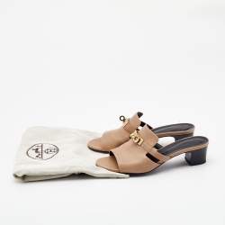 Hermes Beige Leather Giulia Slides Size 38