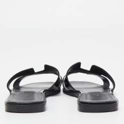 Pre Owned Hermes Black Patent Leather Oran Flat Slides Size 37