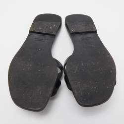 Hermes Black Leather One Stud Oran Flat Slides Size 36.5